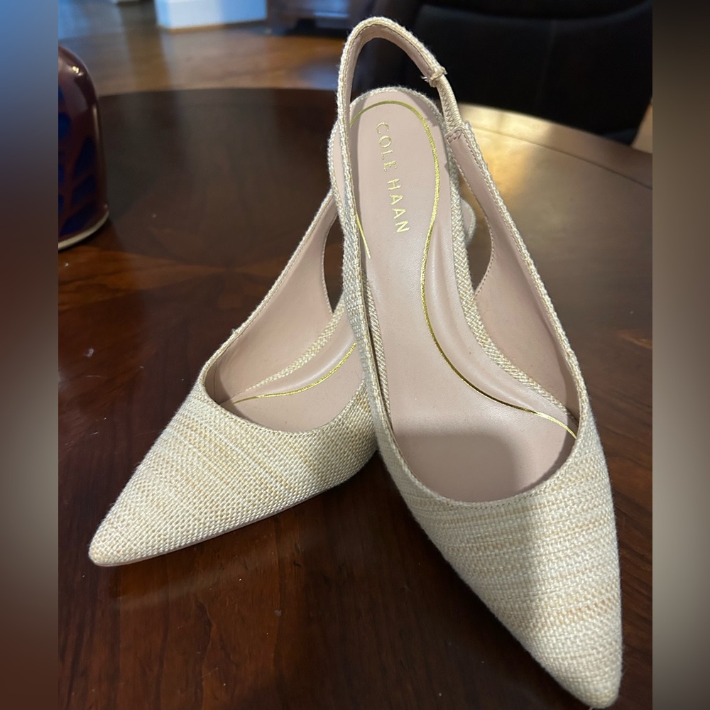 Cole Haan Textured Cream Slingback Heels